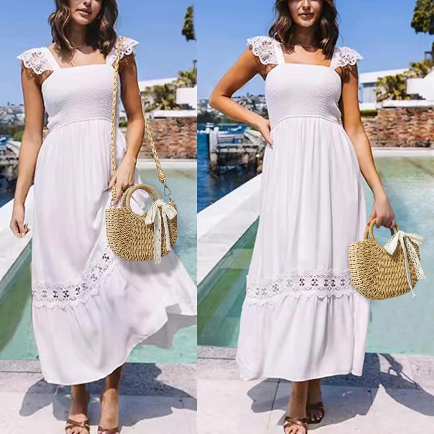 Straw Clutch Top Handle Handbags Rattan Straw Bag Summer Beach Tote Shoulder Bag Crossbody Travel Beach Tote