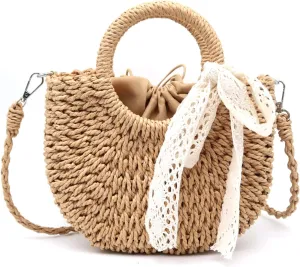 Straw Clutch Top Handle Handbags Rattan Straw Bag Summer Beach Tote Shoulder Bag Crossbody Travel Beach Tote