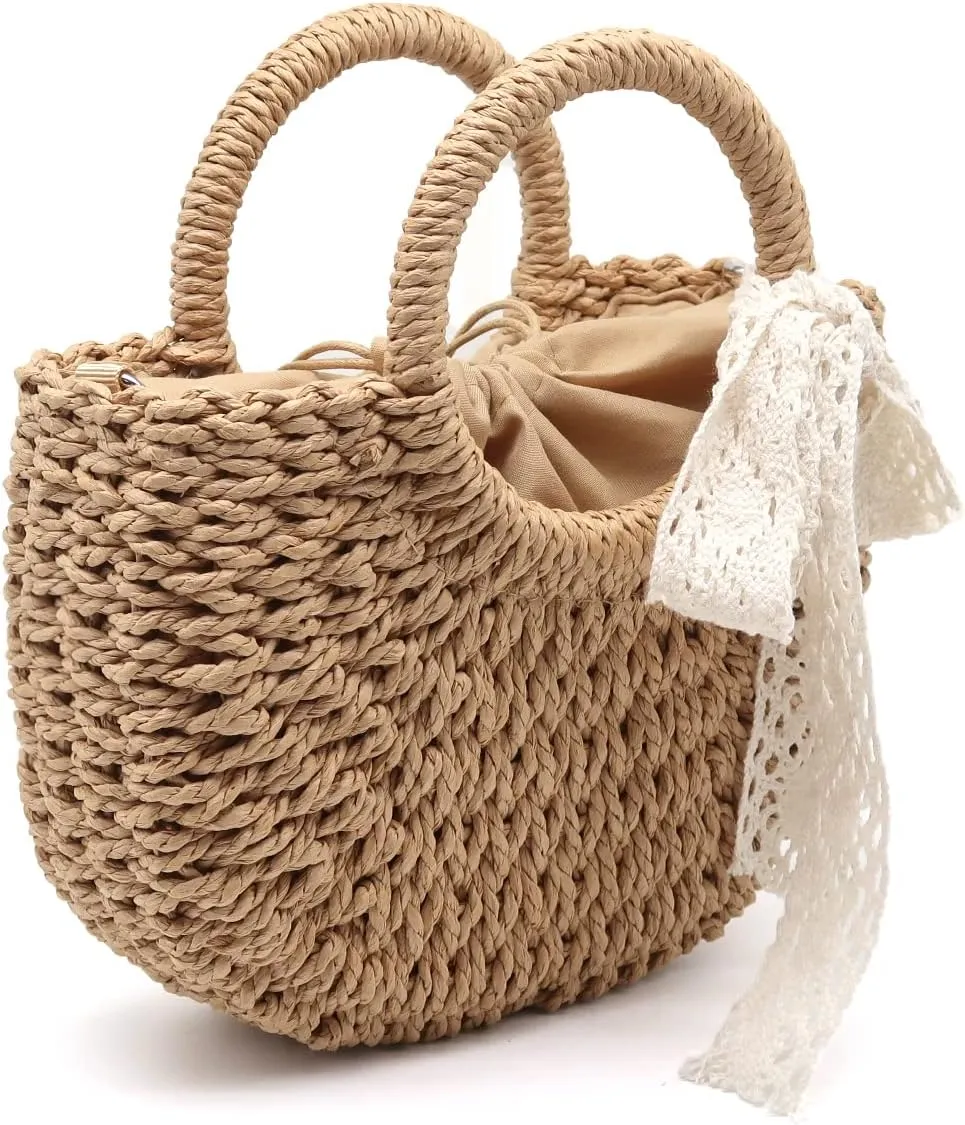 Straw Clutch Top Handle Handbags Rattan Straw Bag Summer Beach Tote Shoulder Bag Crossbody Travel Beach Tote