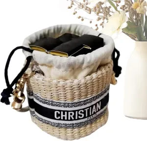 Straw-woven Makeup Bag, Hand-woven Clutch Bag, Straw Tote Purse 8x8cm/3.15x3.15 Inches Compact & Roomy/Multi-Use Design For Travel Daily Use Dating Resort Cruise Shopping