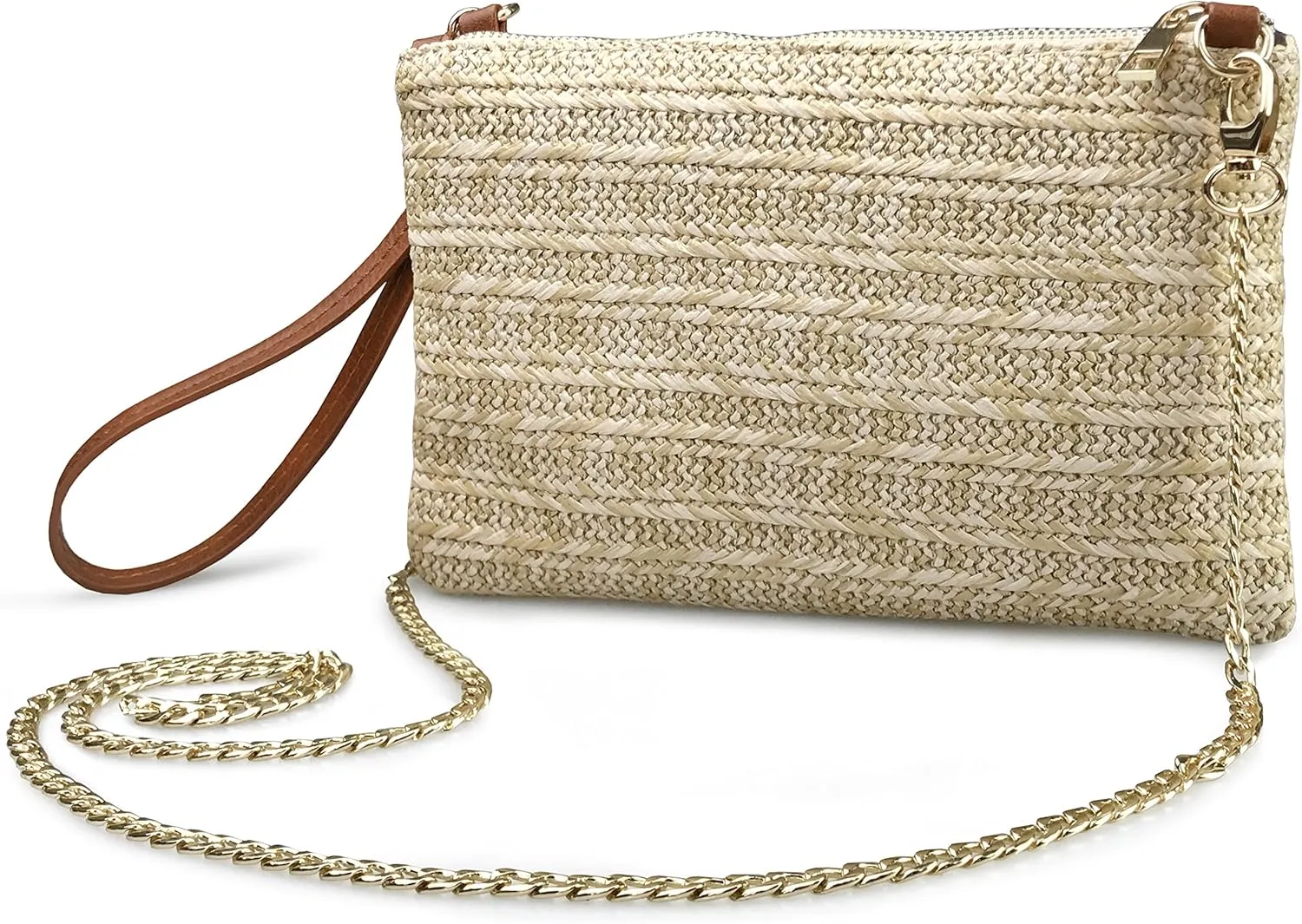 Straw Zipper Small Cross body bag Wristlet Clutch Womens Purse