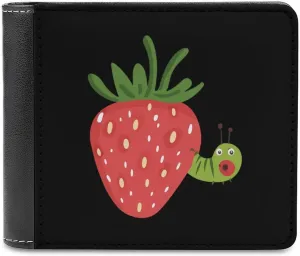 Strawberry Caterpillar Leather Wallets for Men Bifold Wallets Clutch Purses with Card Slots with 6 Credit ID Card Slot