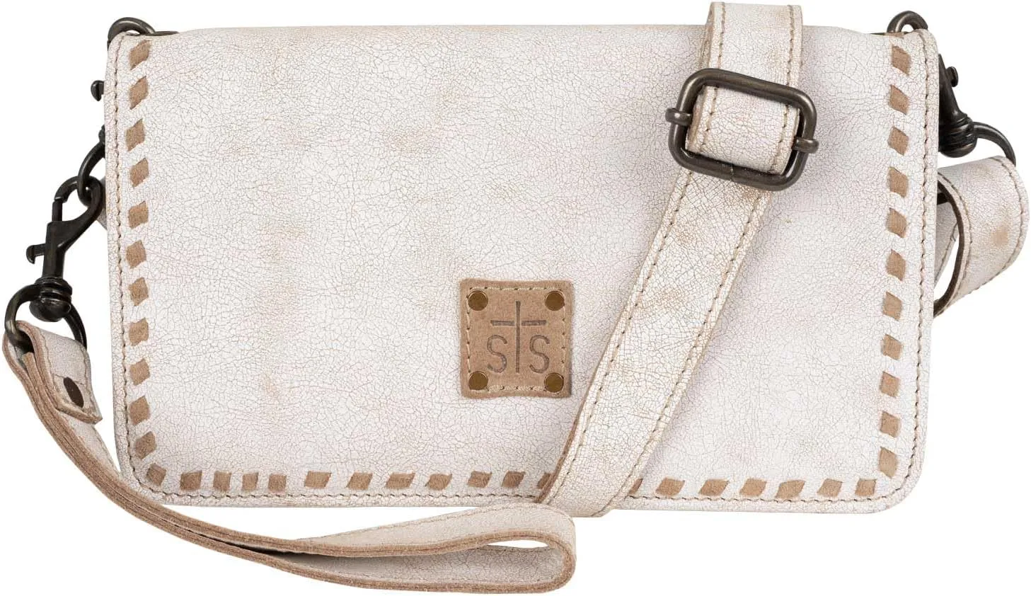 STS Ranchwear Womens Cremello Evie White/Tan Leather Clutch Bag