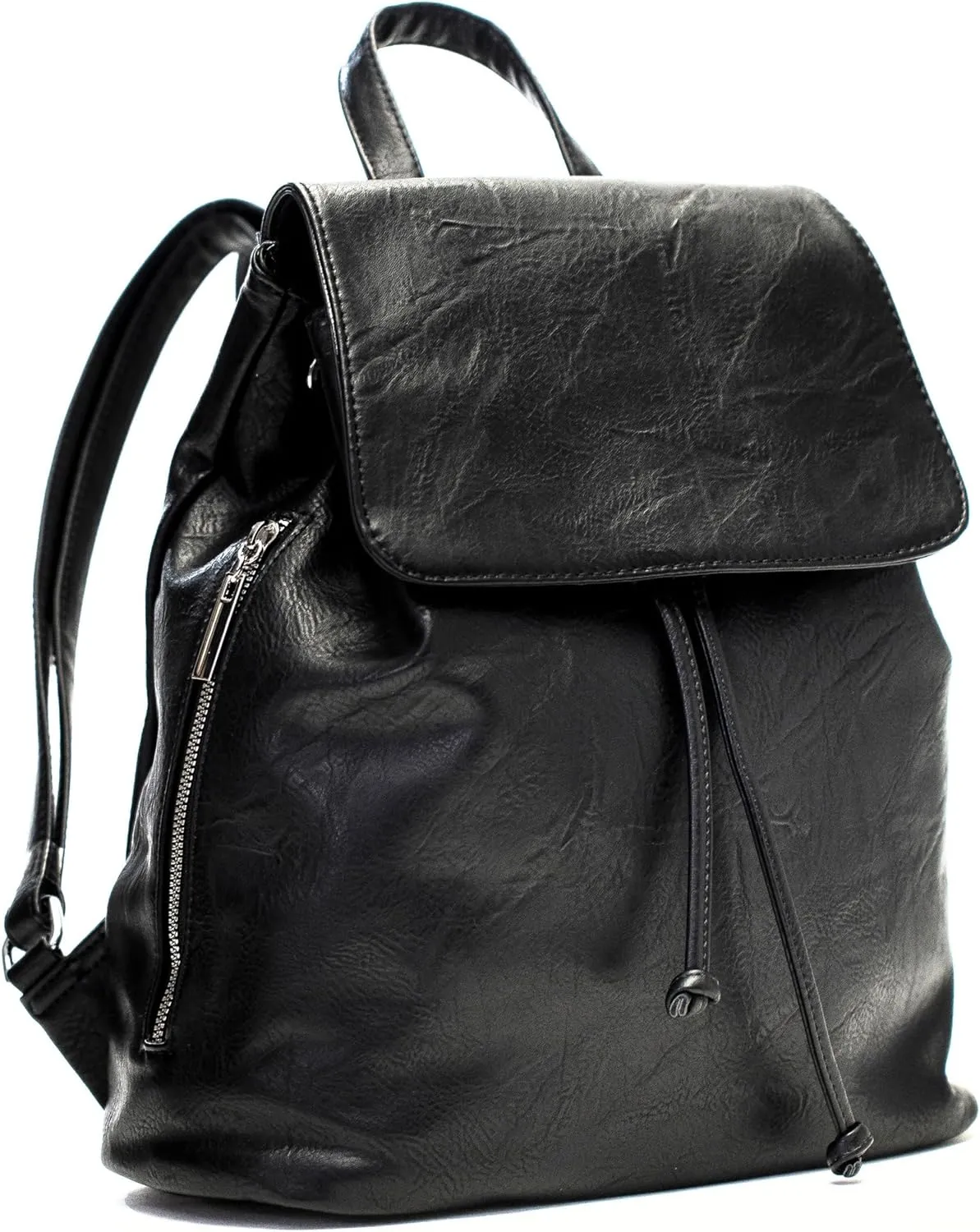 Stylish Flap Top Backpack for Women – Travel & Everyday Faux Leather Rucksack with Zip Pockets – Jude (Black)