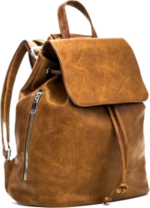 Stylish Flap Top Backpack for Women – Travel & Everyday Faux Leather Rucksack with Zip Pockets – Jude (Brown)