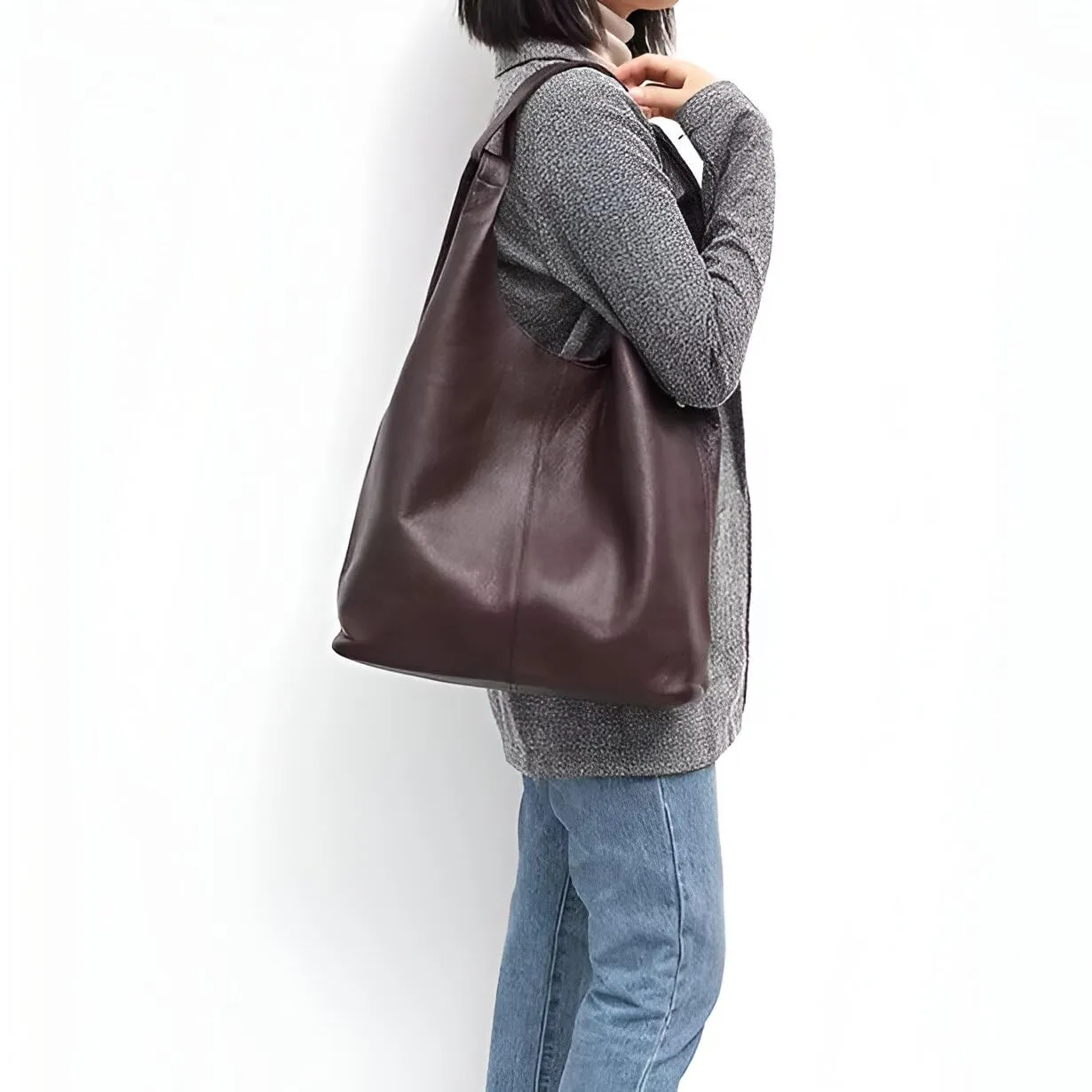 Stylish Genuine Leather Bucket Hobo Shoulder Bag - Spacious, Versatile, Soft, Durable, and Fashionable - Free Shipping (Brown)