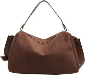 Suede Shoulder Crossbody Bag for Women Large Tote Purse Vintage Slouchy Top Handle Satchels Casual Working Handbag