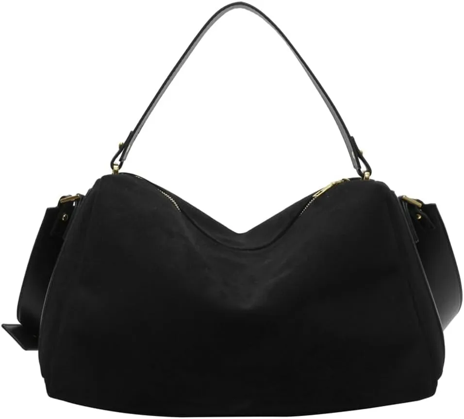 Suede Shoulder Crossbody Bag for Women Large Tote Purse Vintage Slouchy Top Handle Satchels Casual Working Handbag