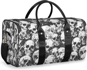 Sugar Skull Black White Skeleton Travel Duffle Bag, Sports Gym Bags for Women Men, Carry On Weekender Overnight Workout Airplane Trips Bag