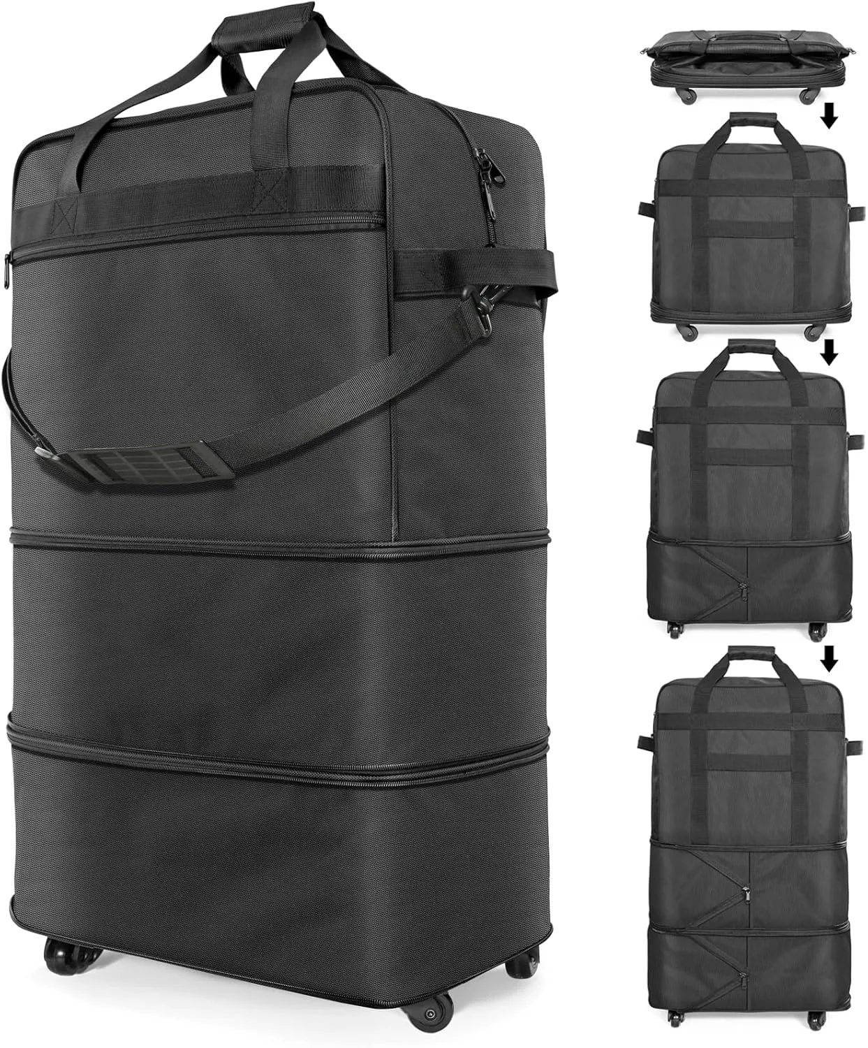 Suitcases with Wheels, Expandable Foldable Luggage Bag, Collapsible Rolling Travel Bag for Men Women, Lightweight Duffel Bag without Telescoping Handle