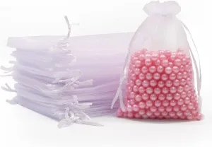 SumDirect White Sheer Organza Bags - 200Pcs 4x6 inches Gift Bags with Drawstring, Jewelry Pouches for Wedding Party, Christmas Favor