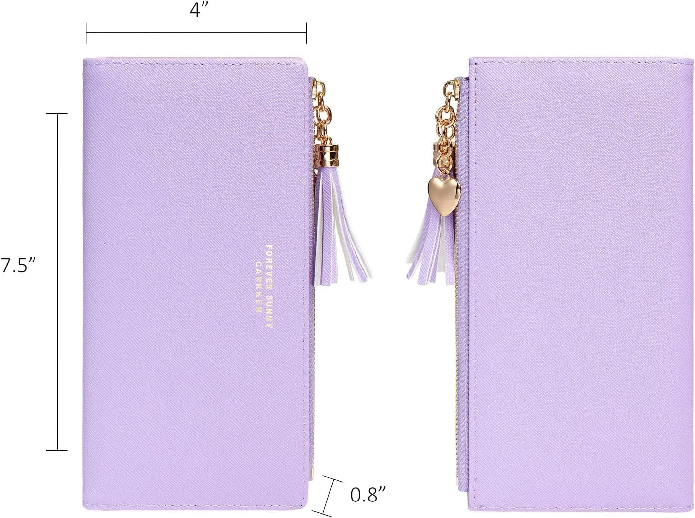 SUMGOGO Wallets for Women Slim Clutch Purse Handbag Card Holder Womens Long Tassel Zipper Pocket Fashion Taiga Leather Billfold Wallet (Lavender)