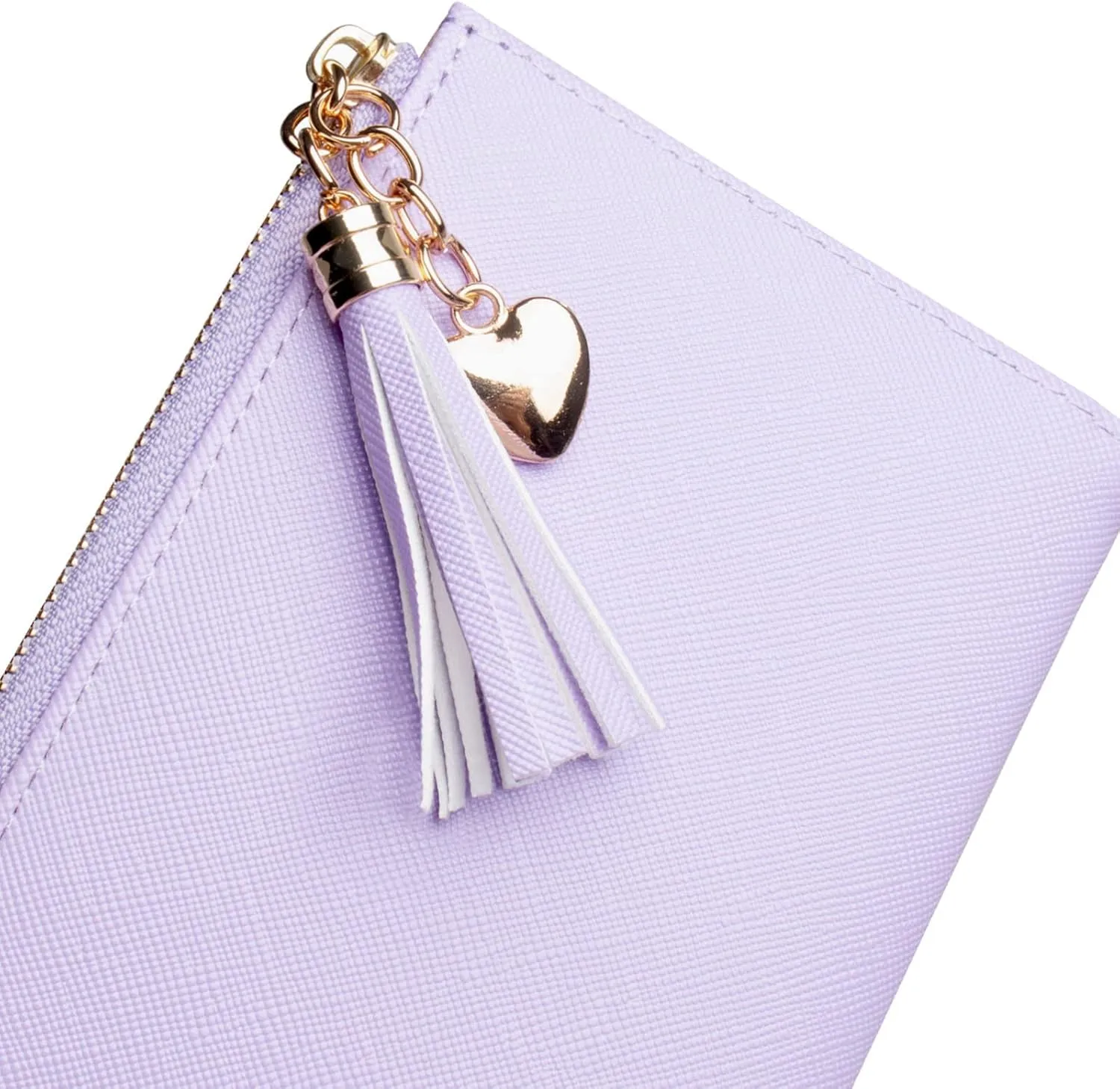 SUMGOGO Wallets for Women Slim Clutch Purse Handbag Card Holder Womens Long Tassel Zipper Pocket Fashion Taiga Leather Billfold Wallet (Lavender)