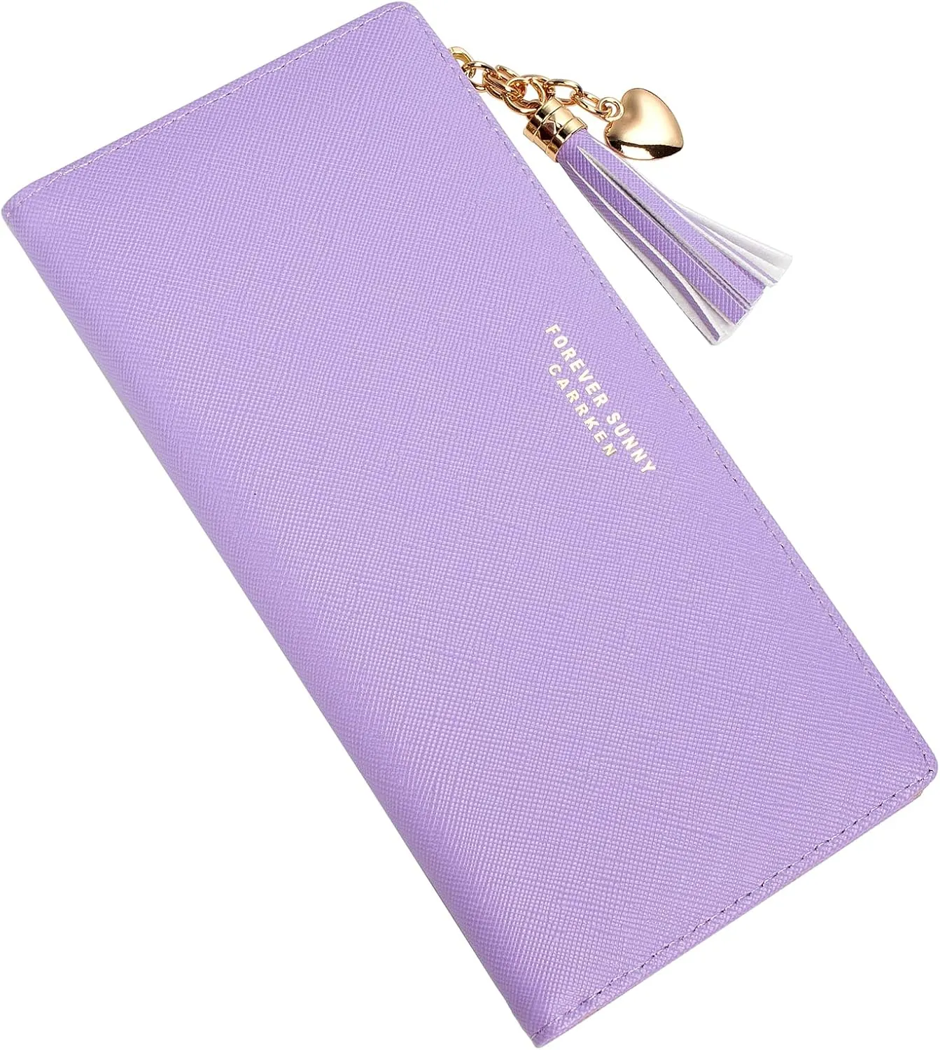 SUMGOGO Wallets for Women Slim Clutch Purse Handbag Card Holder Womens Long Tassel Zipper Pocket Fashion Taiga Leather Billfold Wallet (Lavender)