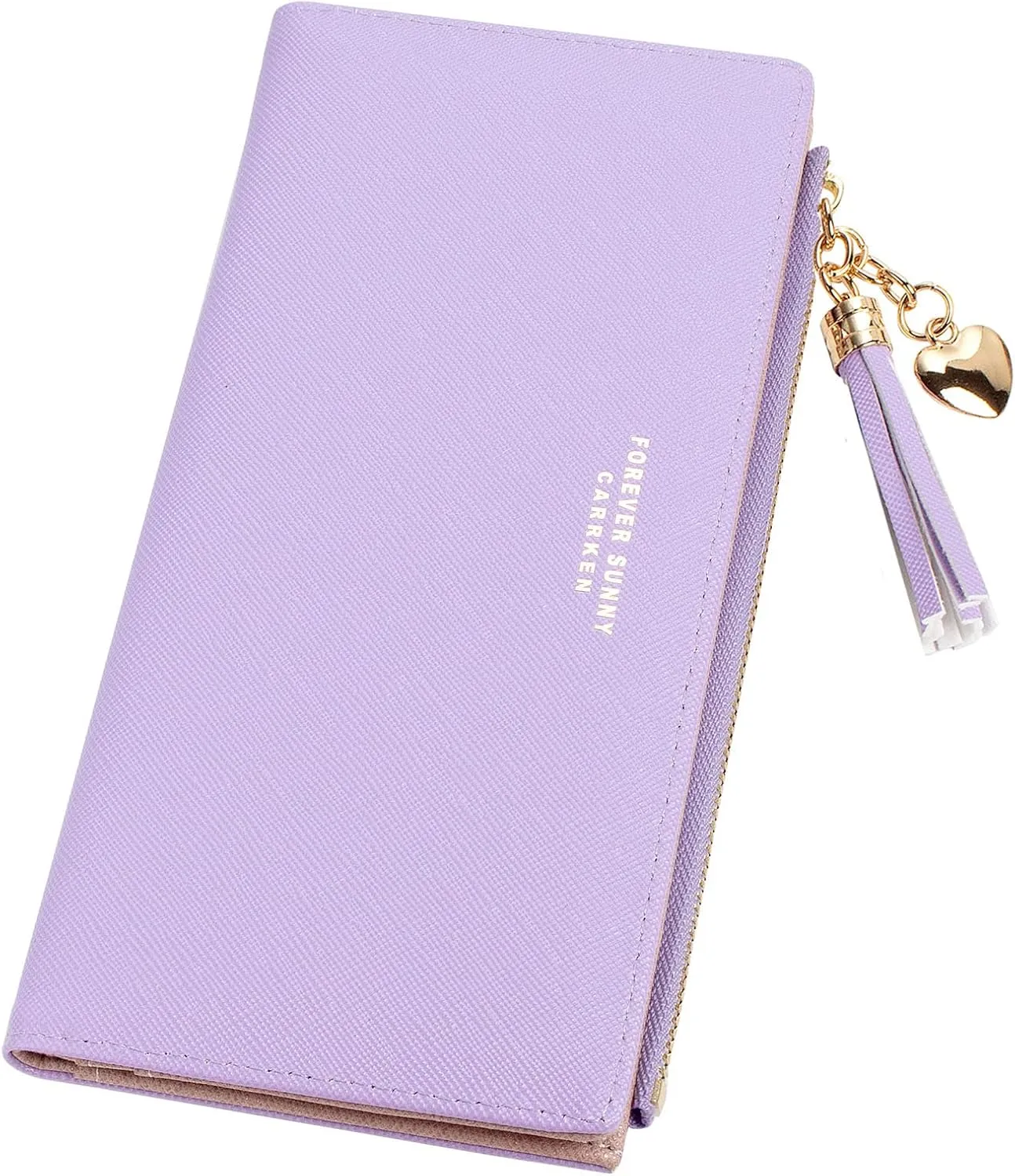 SUMGOGO Wallets for Women Slim Clutch Purse Handbag Card Holder Womens Long Tassel Zipper Pocket Fashion Taiga Leather Billfold Wallet (Lavender)