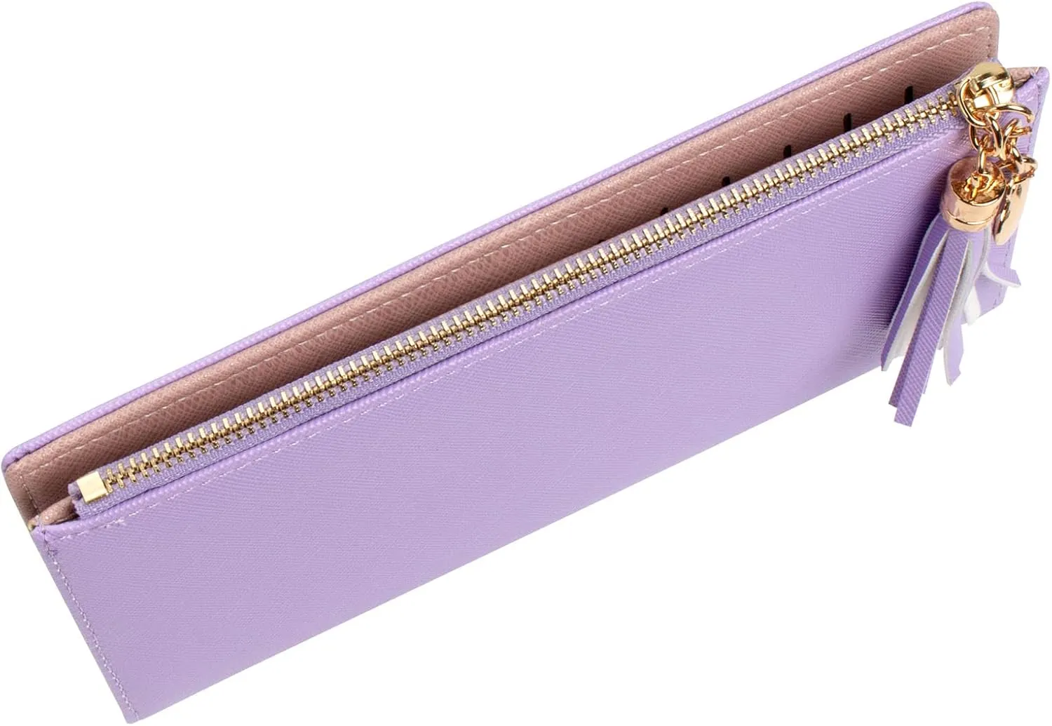SUMGOGO Wallets for Women Slim Clutch Purse Handbag Card Holder Womens Long Tassel Zipper Pocket Fashion Taiga Leather Billfold Wallet (Lavender)