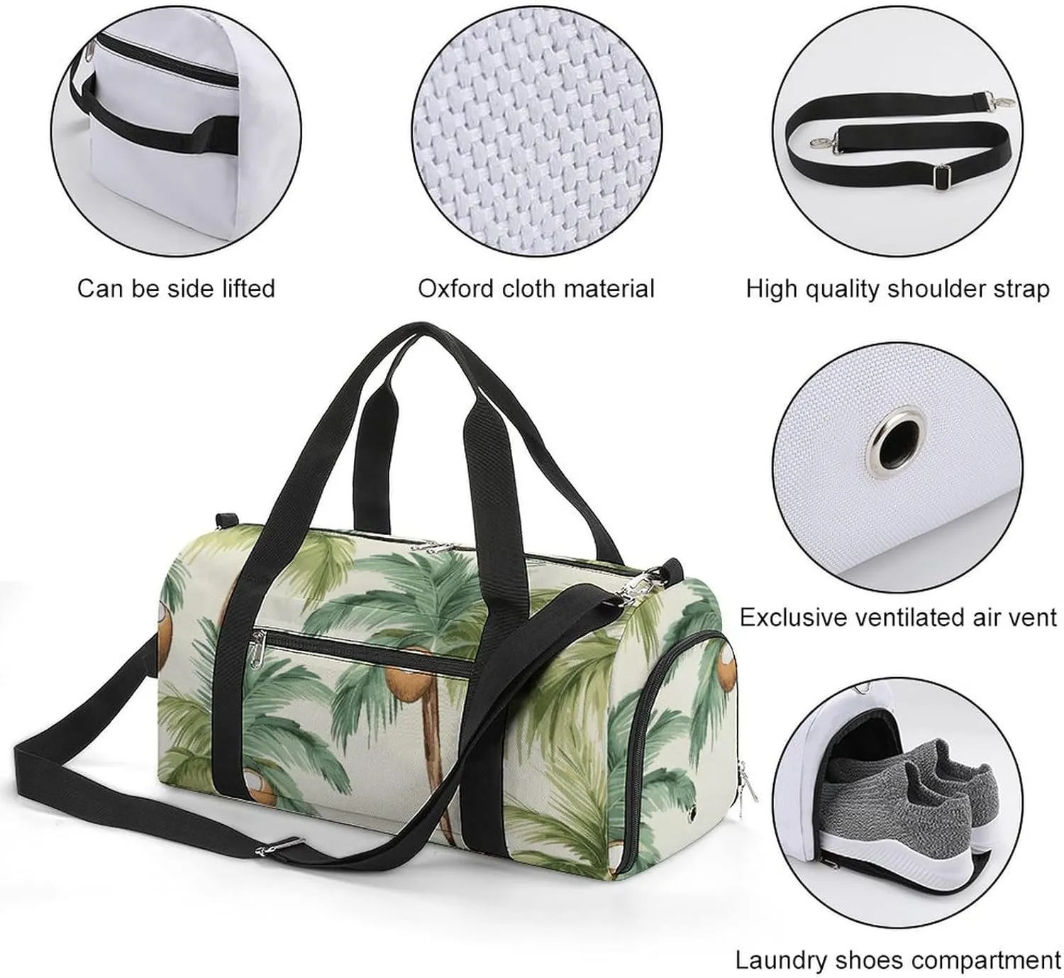 Summer Coconut Tree Sports Gym Bag Carry on Holdalls for Men Small Duffel Bags for Women with Shoe Compartment