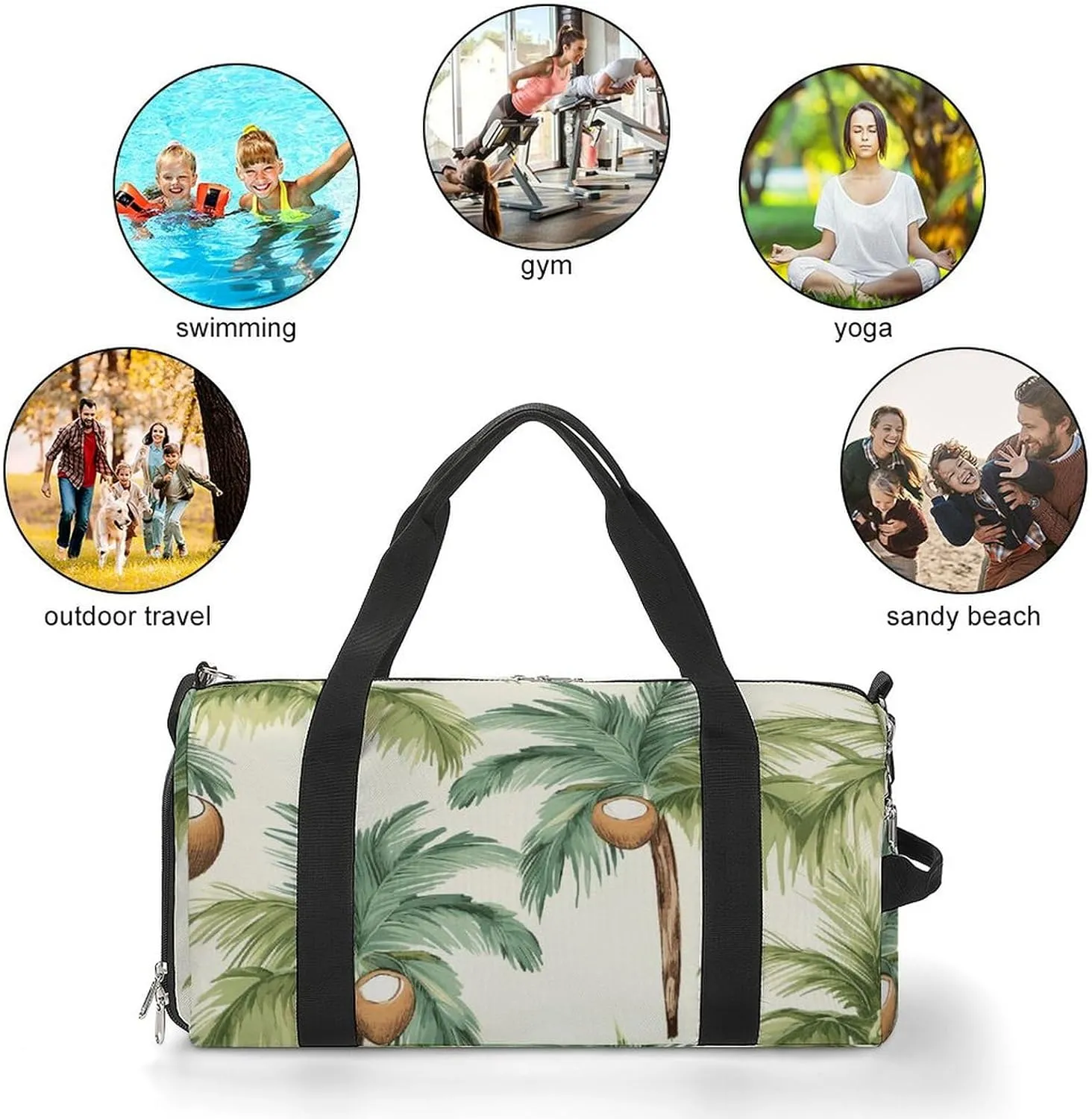 Summer Coconut Tree Sports Gym Bag Carry on Holdalls for Men Small Duffel Bags for Women with Shoe Compartment