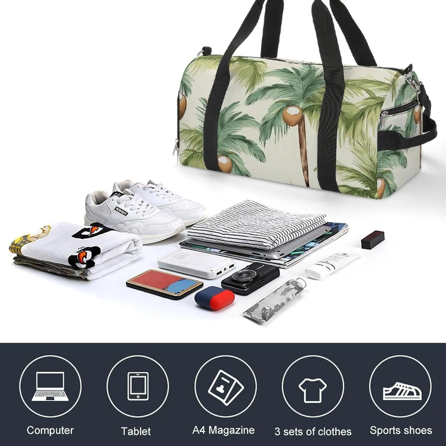 Summer Coconut Tree Sports Gym Bag Carry on Holdalls for Men Small Duffel Bags for Women with Shoe Compartment