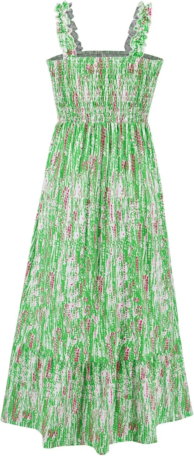Summer Dresses for Women 2025 Vacation Spaghetti Strap Graffiti Maxi Dress Graphic A Line Swing Beach Dresses
