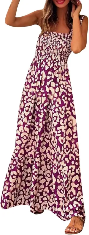 Summer Dresses for Women 2025 Vacation Spaghetti Strap Graffiti Maxi Dress Graphic A Line Swing Beach Dresses