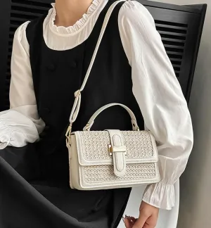 Summer Straw Handbags for Women Straw Crossbody Bag PU Leather Tote Bag Summer Straw Hobo Bag Shoulder Clutch Bag