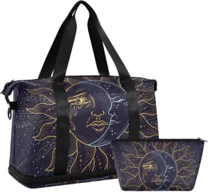 Sun Moon Boho Duffel Gym Bag for Women Sports Travel Duffel Bag Travel Tote with Trolley Sleeve Carry On Duffle Bags for Weekend Travel