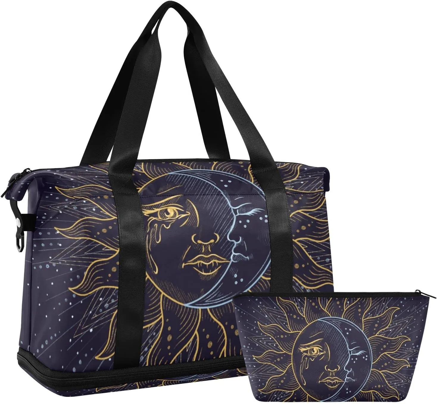 Sun Moon Boho Duffel Gym Bag for Women Sports Travel Duffel Bag Travel Tote with Trolley Sleeve Carry On Duffle Bags for Weekend Travel