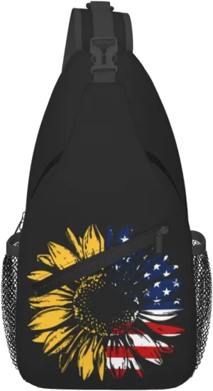 Sunflower American Flag Sling Bag Adjustable Chest Bags Casual Crossbody Bag Travel Shoulder Backpack