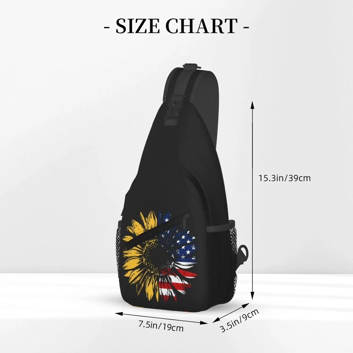Sunflower American Flag Sling Bag Adjustable Chest Bags Casual Crossbody Bag Travel Shoulder Backpack