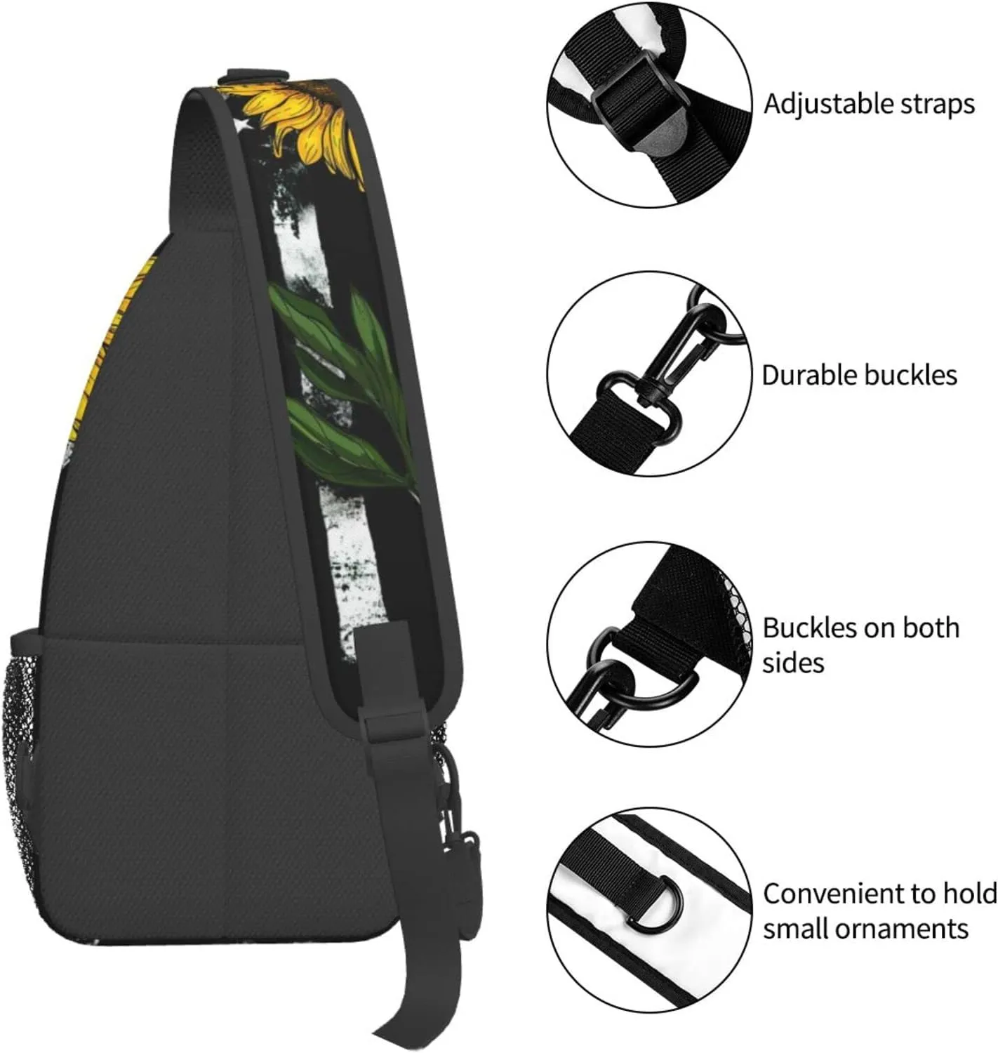 Sunflower And American Flag Sling Backpack Crossbody Shoulder Bags For Women Men, Sling Bag Travel Hiking Chest Bag Daypack