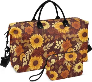 Sunflower Autumn Travel Duffel Bag with Toiletry Bag Personalized Weekender Bag for Travel Business Sports Large Carry On Overnight Bag for Women & Men