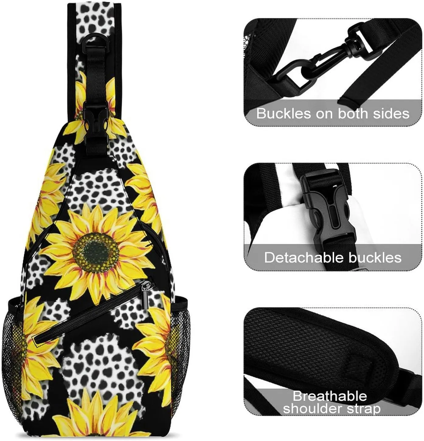 Sunflowers-leo-pattern Sling Bag Crossbody Backpack for Men Women Chest Bag For Travel Hiking Cycling Camping