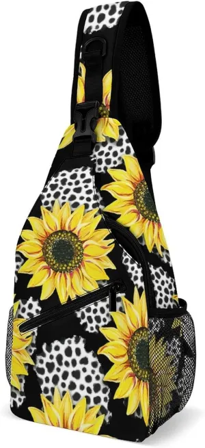 Sunflowers-leo-pattern Sling Bag Crossbody Backpack for Men Women Chest Bag For Travel Hiking Cycling Camping