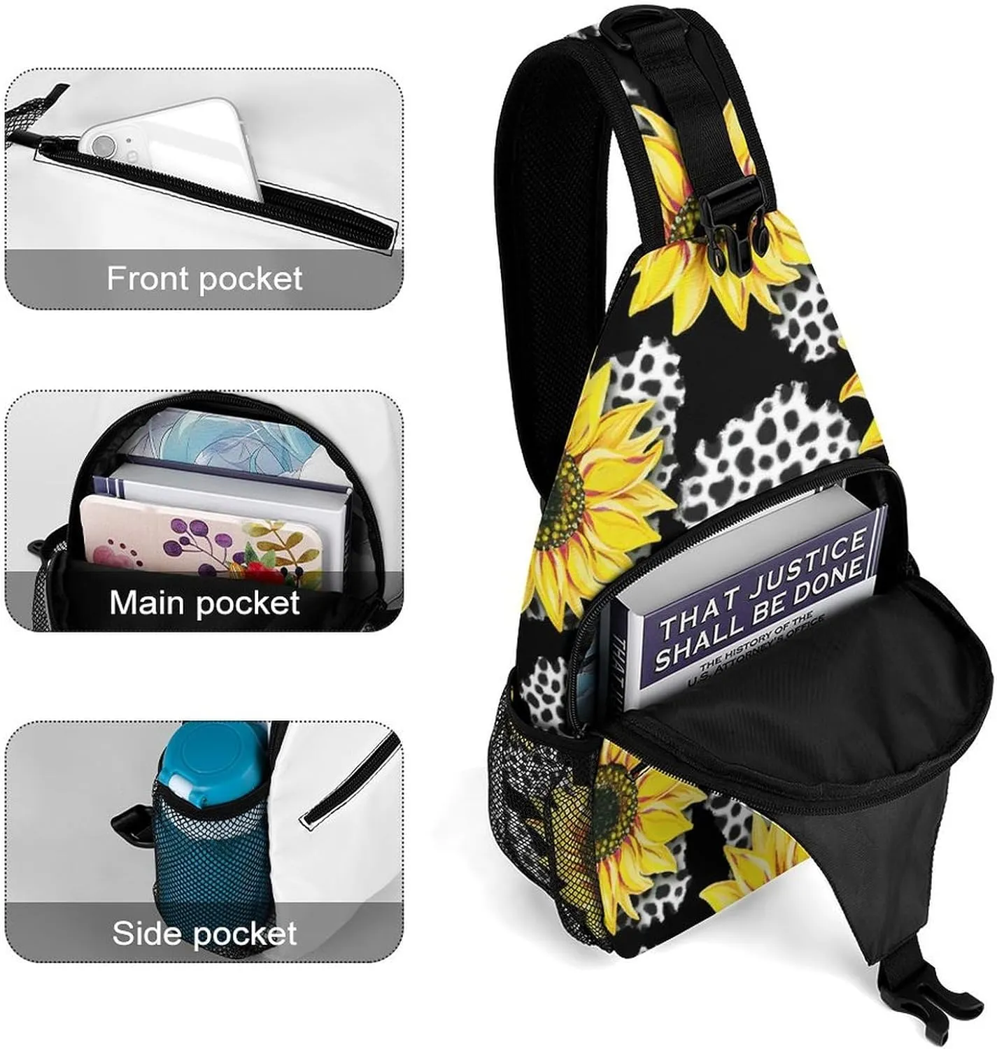 Sunflowers-leo-pattern Sling Bag Crossbody Backpack for Men Women Chest Bag For Travel Hiking Cycling Camping