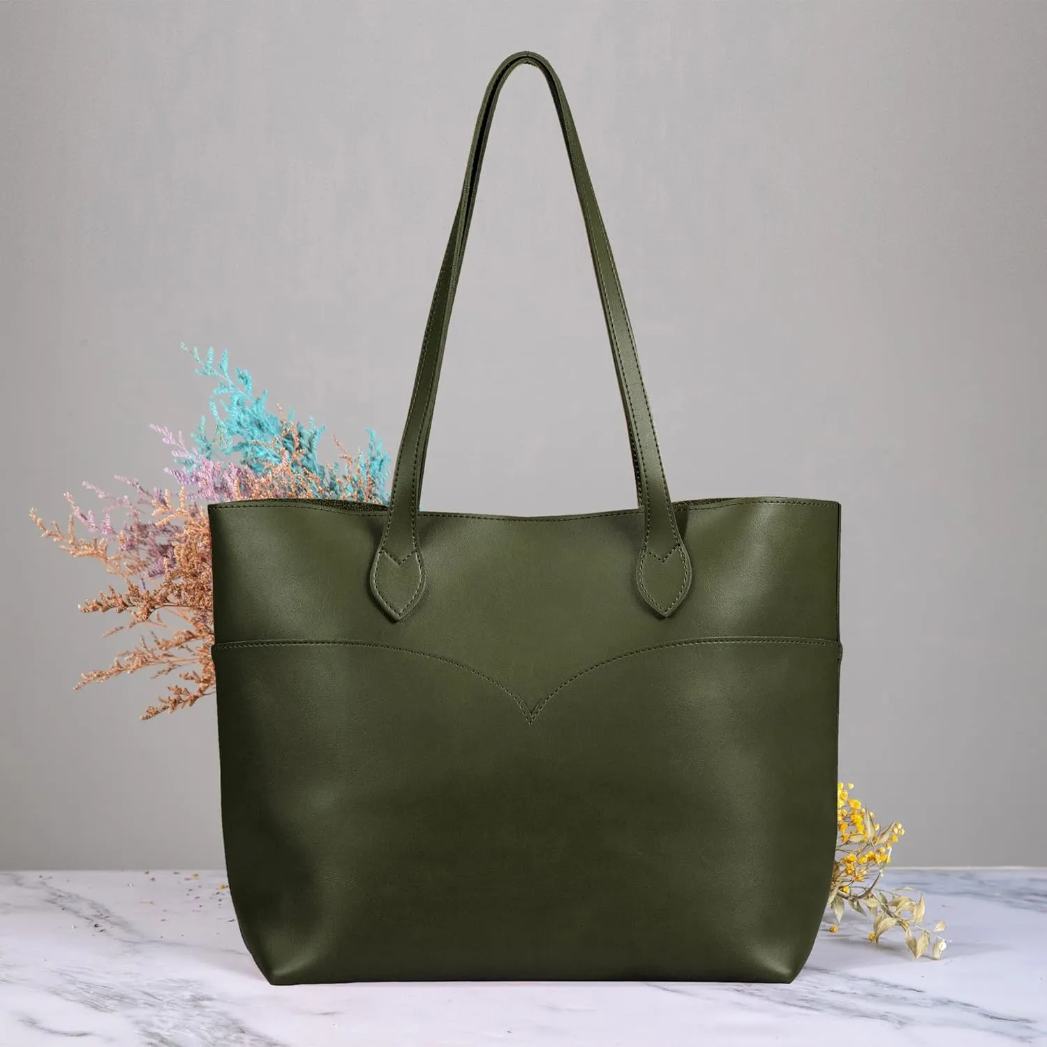 SUNLIGHT LEAVES Tote Bag For Women Vegan Leather Simple Vintage Shoulder Retro Handbag Classic A4 Purse