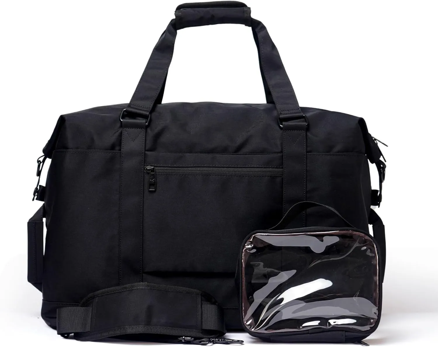 SUNNY BIRD Duffel with Utility Pouch, 40L Weekender Overnight Bag with Shoe Compartment for Travel and Sports (Black)