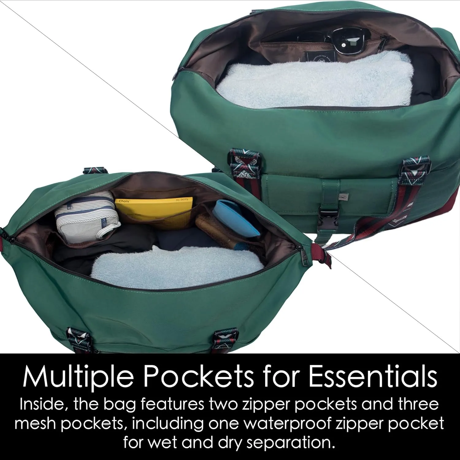 SUNNY BIRD Duffel with Utility Pouch, 40L Weekender Overnight Bag with Shoe Compartment for Travel and Sports (Greenboho)