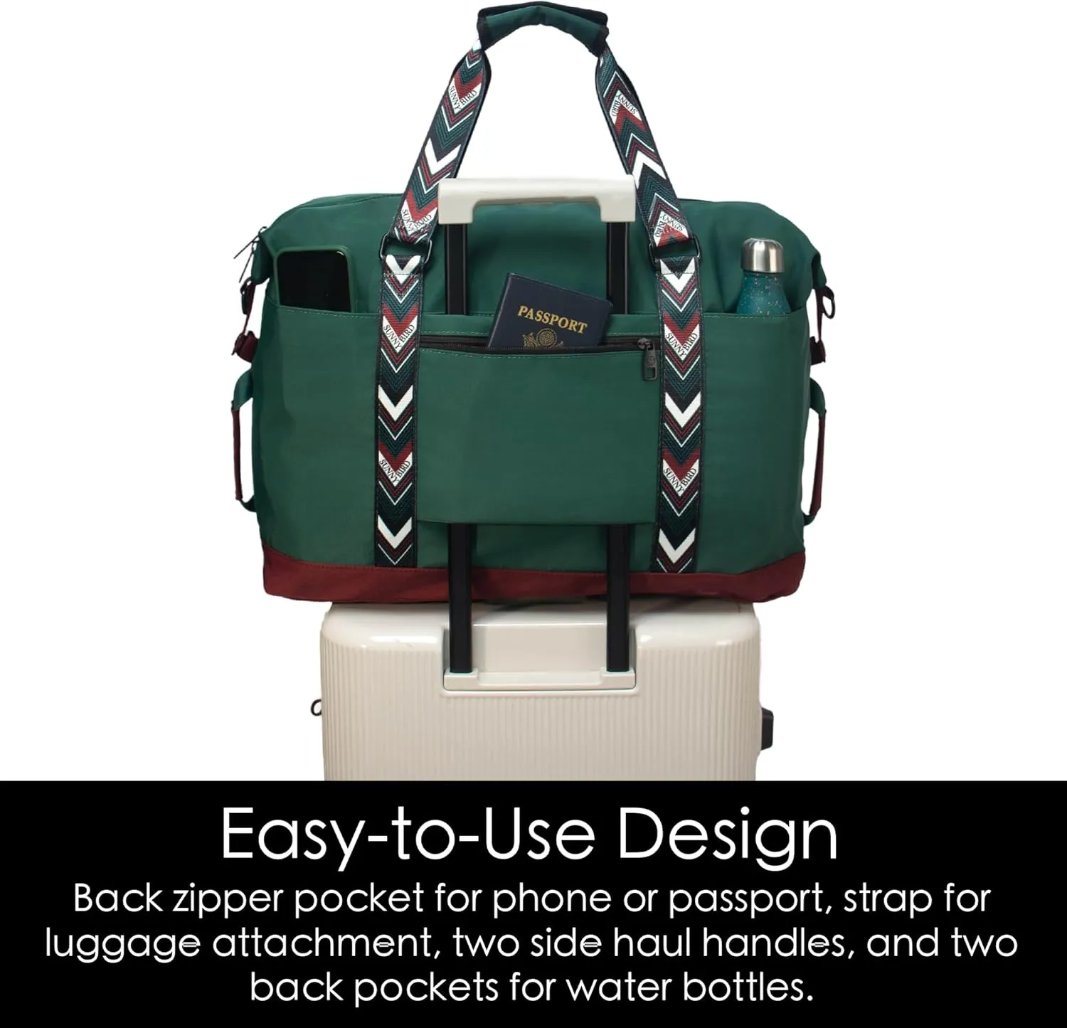 SUNNY BIRD Duffel with Utility Pouch, 40L Weekender Overnight Bag with Shoe Compartment for Travel and Sports (Greenboho)