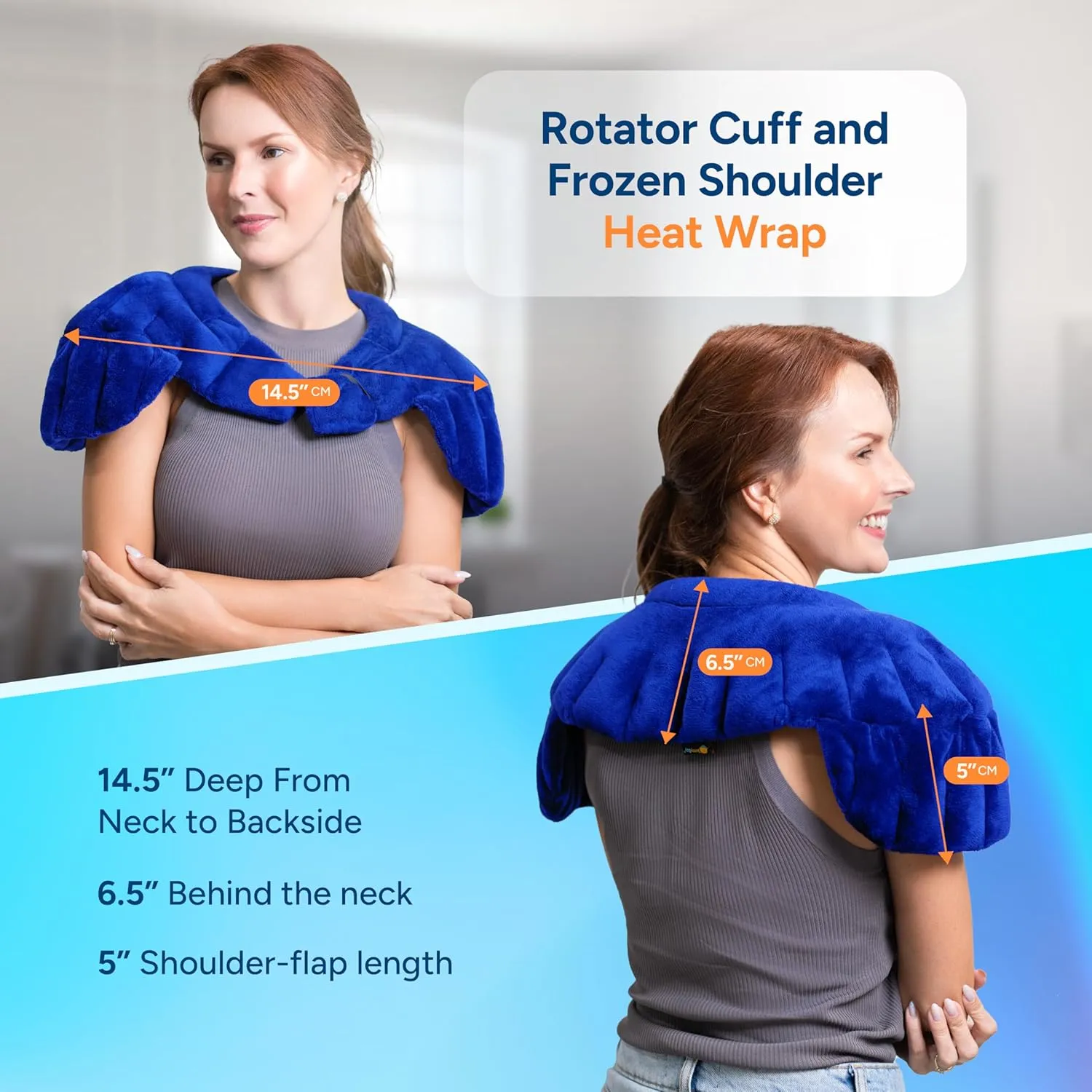 SunnyBay Heated Shoulder Wrap, Weighted Microwave Heating Pad for Neck and Shoulder Injury, Full Coverage Moist Hot Pack for Rotator Cuff Pain Relief, Elastic Fastening, Royal Blue