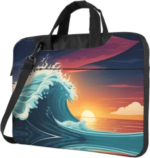 Sunset and Sunrise with Ocean Sea Waves pattern Fashionable and ultra-thin shoulder laptop bag 13 inch Shockproof soft lining