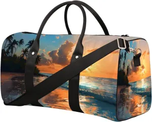 Sunset Sea Beach Travel Duffel Bag for Women Men Small Sport Gym Bag Waterproof Weekender Overnight Lightweight Carry on Foldable Gym Bag for Training Swim Yoga Traveling Handbag