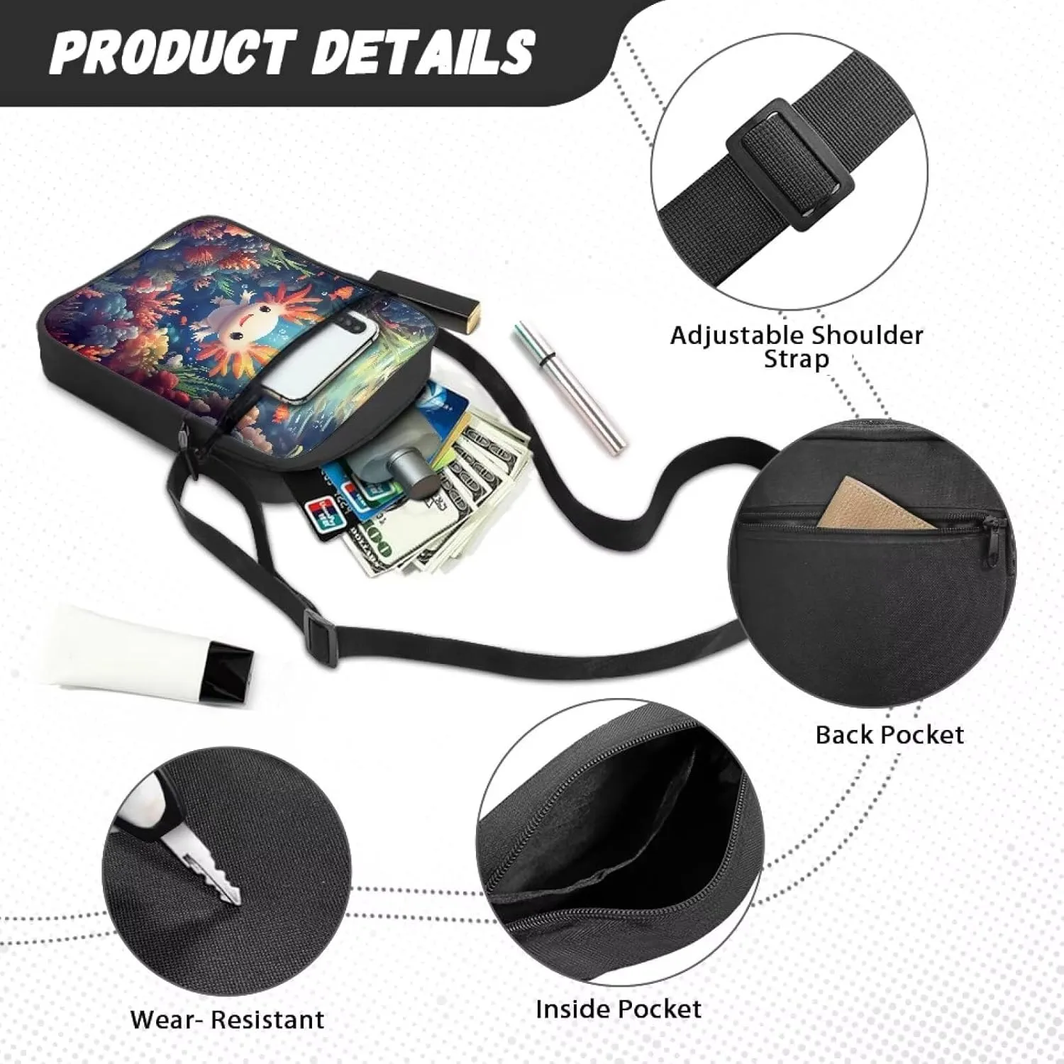 Suobstales Crossbody Bag for Women Men, Small Sling Pack Handbag for Work Business, Lightweight Messenger Shoulder Travel Bag