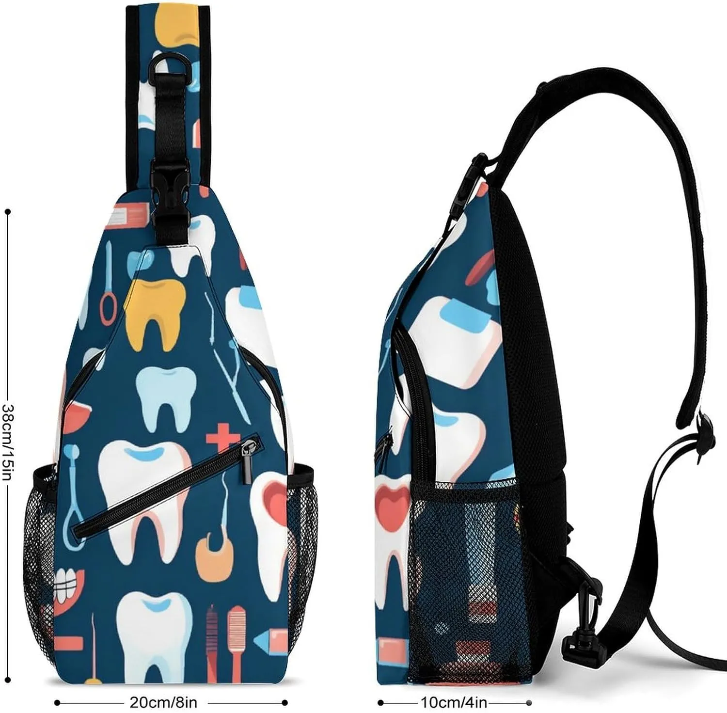 Supdreamc Cute Sling Shoulder Backpack, Backpacking, Teeth Dental Pattern Crossbody Rucksack, Tote Bags, Gym Crossbody Sack Satchel Outdoor Hiking Bag for Man Women Lady