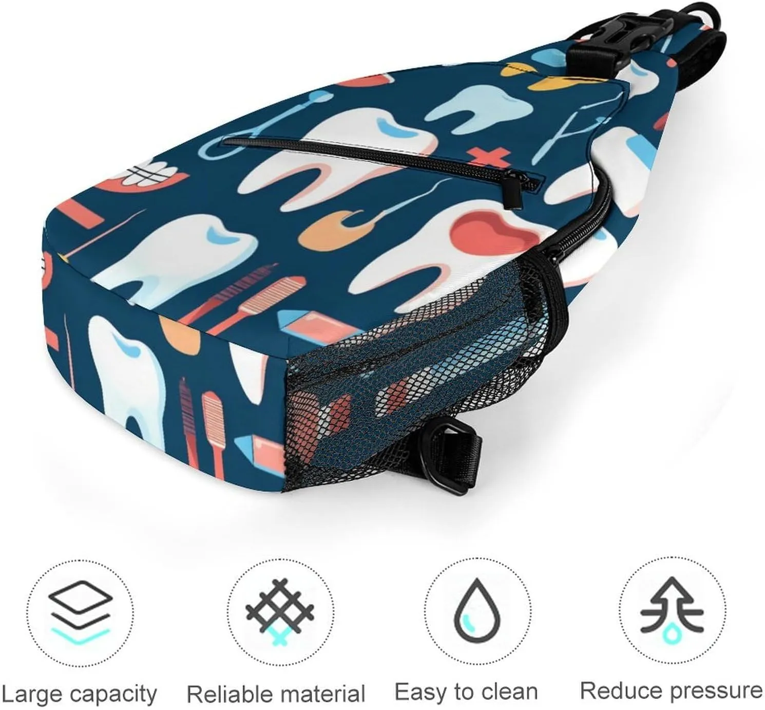 Supdreamc Cute Sling Shoulder Backpack, Backpacking, Teeth Dental Pattern Crossbody Rucksack, Tote Bags, Gym Crossbody Sack Satchel Outdoor Hiking Bag for Man Women Lady