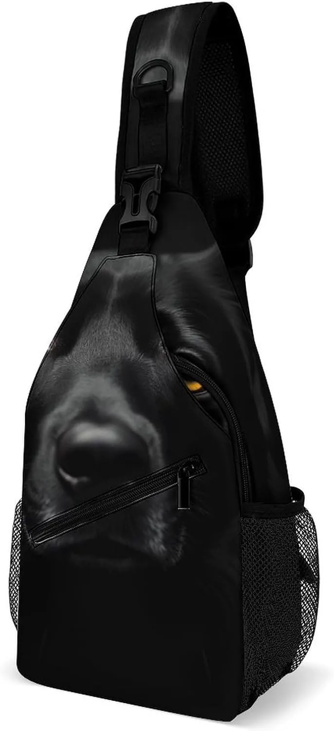 Supdreamc Men & Women Black Labrador Dog Sling Bag Backpack Outdoor Sport Daypack Travel Bag - Multipurpose Anti-Theft Tactical Satchel, Unbalance Chest Bag Rucksack