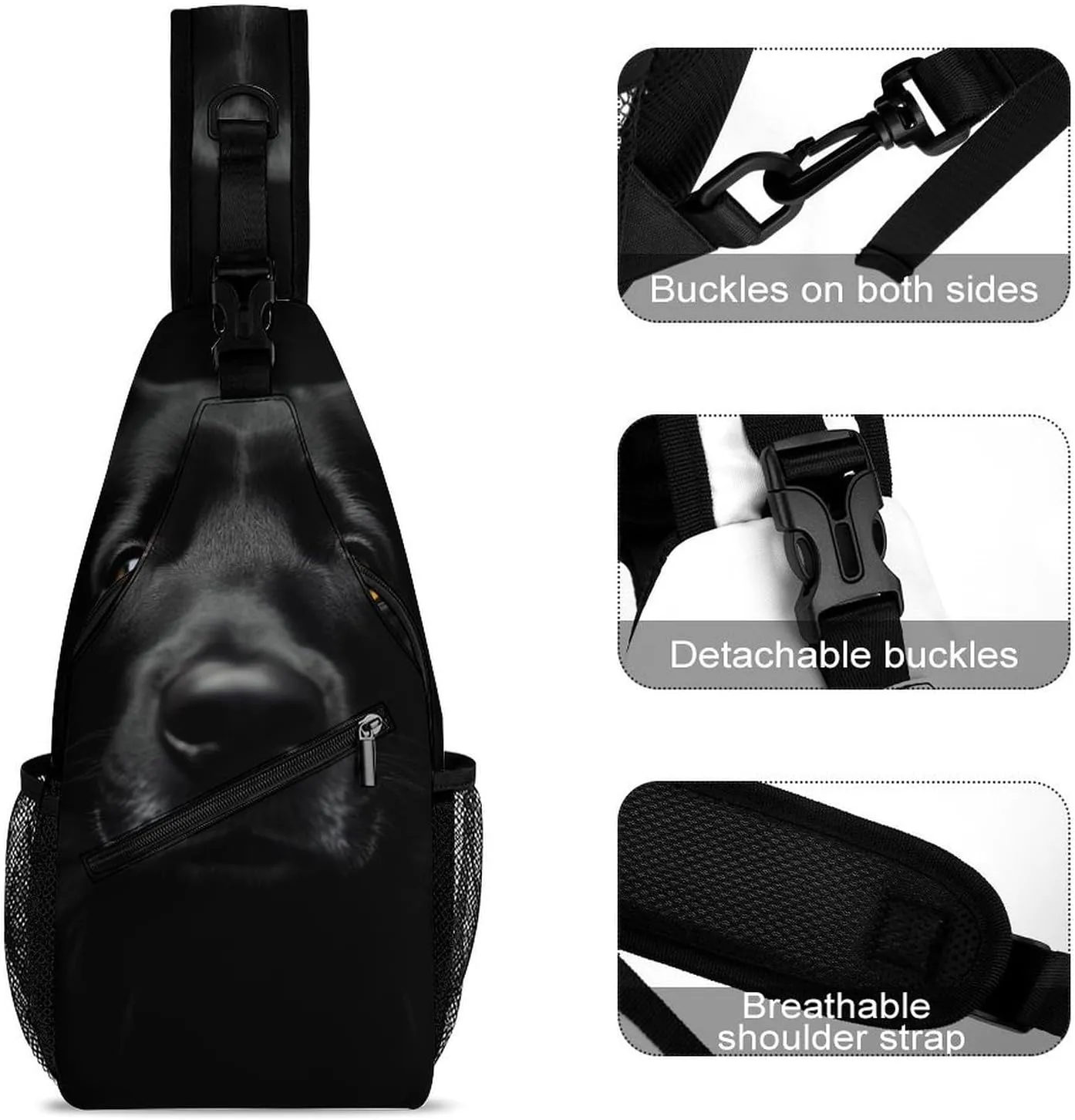 Supdreamc Men & Women Black Labrador Dog Sling Bag Backpack Outdoor Sport Daypack Travel Bag - Multipurpose Anti-Theft Tactical Satchel, Unbalance Chest Bag Rucksack