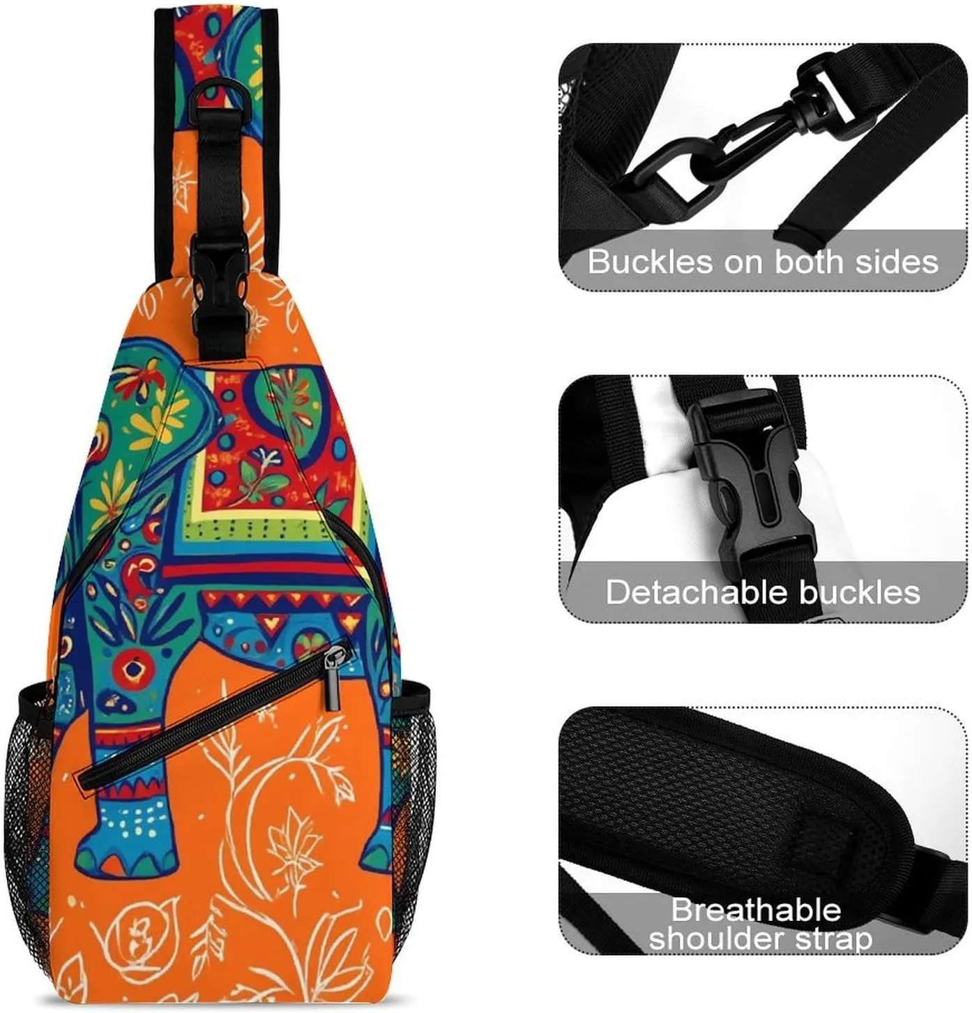 Supdreamc Men & Women Gym Crossbody Sack Satchel Outdoor Hiking Bag, African Tribal Nations Elephants Art Sling Bag Backpack Backpacking for Travel Hiking - Small Tool Backpack