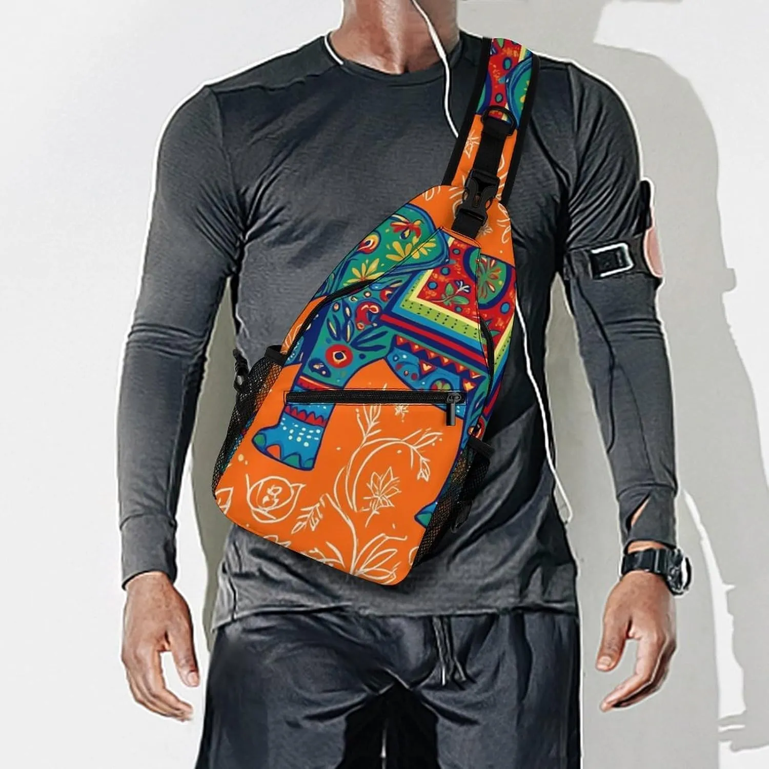 Supdreamc Men & Women Gym Crossbody Sack Satchel Outdoor Hiking Bag, African Tribal Nations Elephants Art Sling Bag Backpack Backpacking for Travel Hiking - Small Tool Backpack