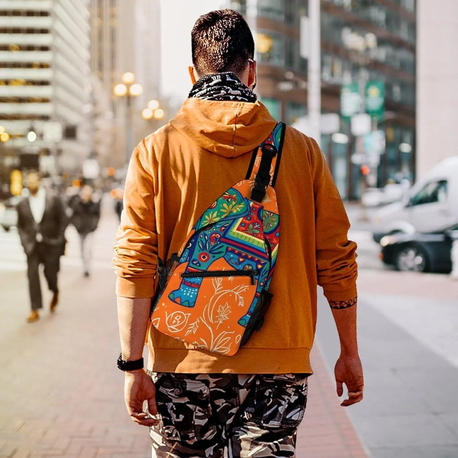 Supdreamc Men & Women Gym Crossbody Sack Satchel Outdoor Hiking Bag, African Tribal Nations Elephants Art Sling Bag Backpack Backpacking for Travel Hiking - Small Tool Backpack